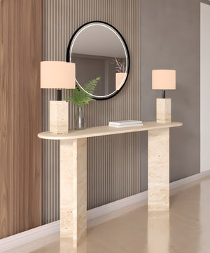 Ovale Travertine Console Table with Split-V Pedestal Base – Travertine Stone Base