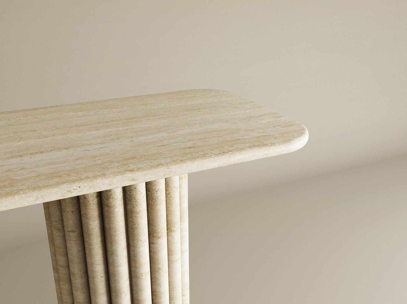 Rectangular Travertine Console Table with Vertical Groove Base – Organic Stone Base