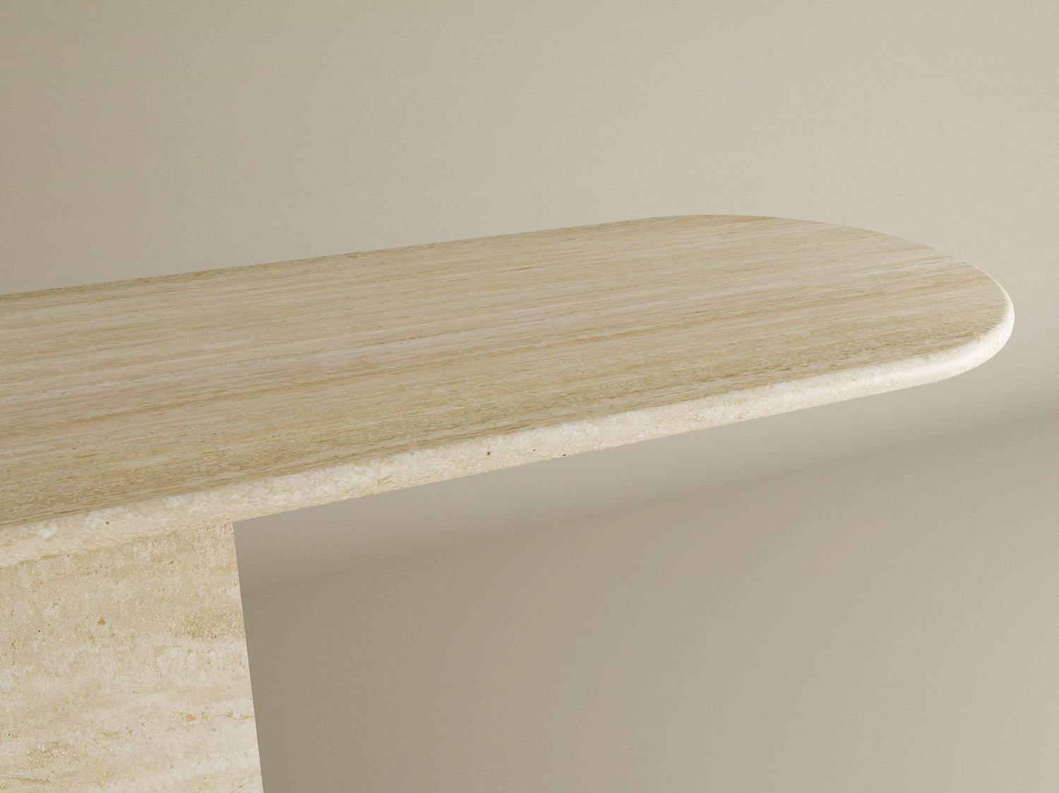 Ovale Travertine Console Table with Block Base – Natural Stone Base