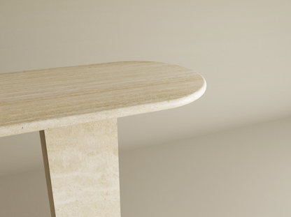 Ovale Travertine Console Table with Rectangular Pedestal Base – Travertine Stone Base – Customizable Console Table