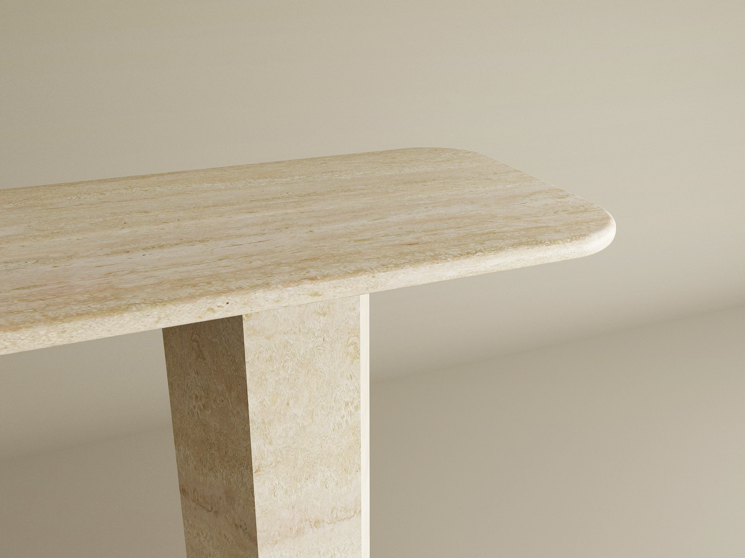 Rectangular Travertine Console Table with Hexagonal Pedestal Base – Organic Stone Base