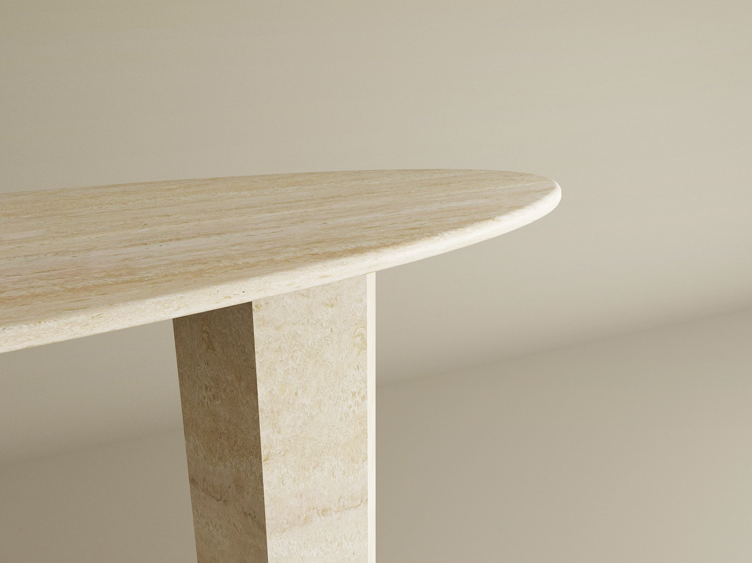 Ellips Travertine Console Table with Hexagonal Pedestal Base – Organic Stone Base