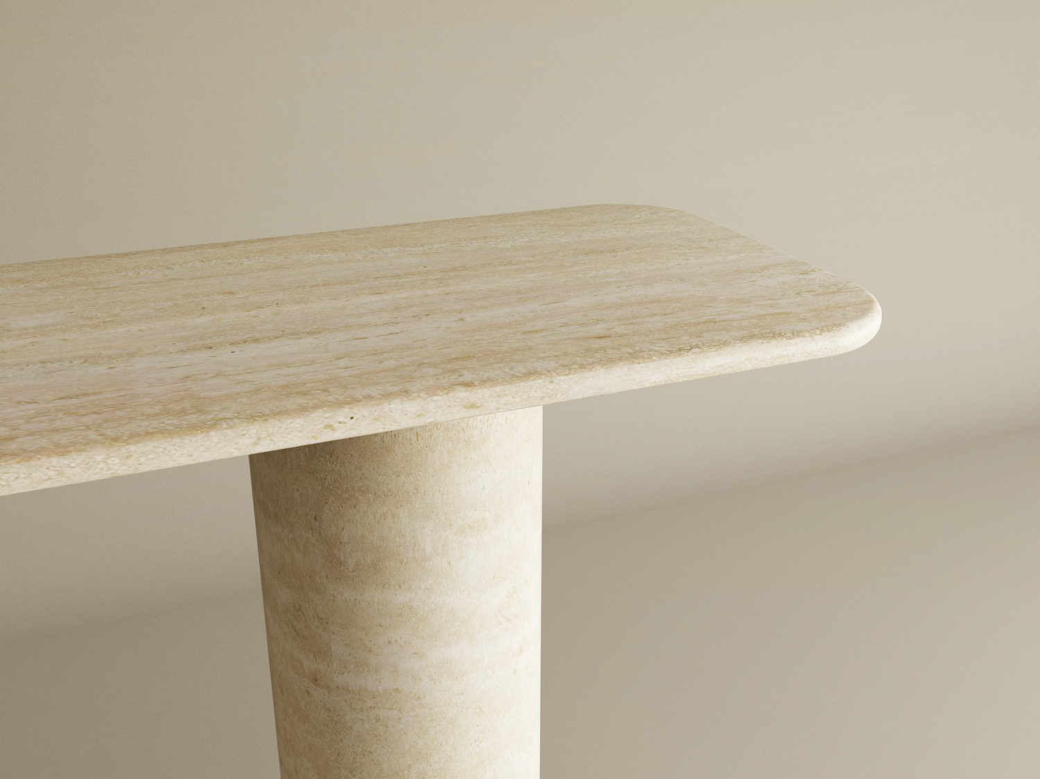 Rectangular Travertine Console Table with Smooth Cylinder Base – Pure Travertine Stone Base