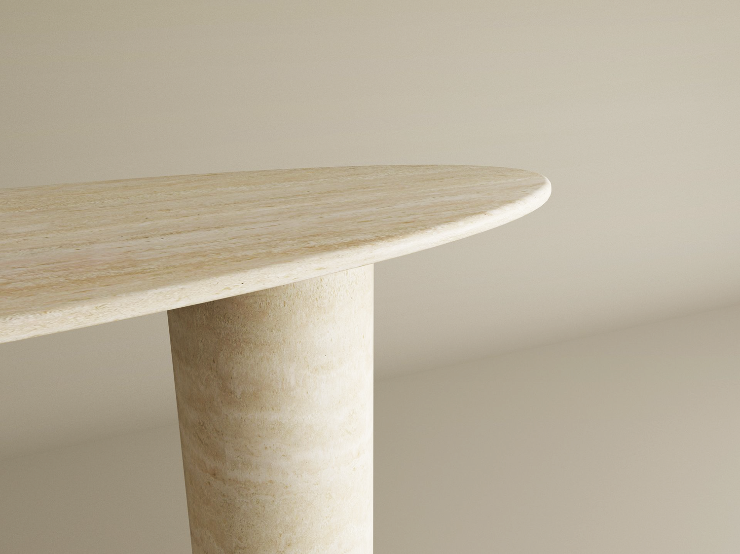 Ellips Travertine Console Table with Smooth Cylinder Base – Pure Travertine Stone Base