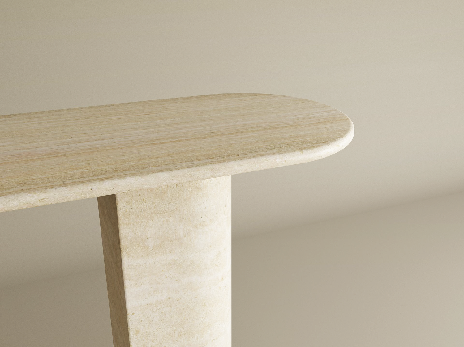 Ovale Travertine Console Table with Sloped Pedestal Base – Natural Stone Base