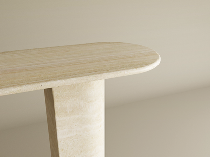 Ovale Travertine Console Table with Sloped Pedestal Base – Natural Stone Base – Customizable Console Table