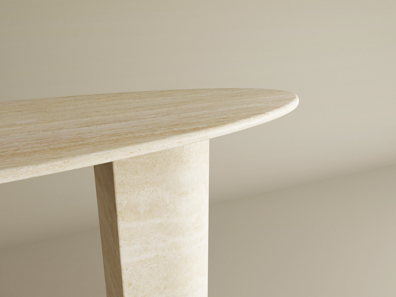 Ellips Travertine Console Table with Sloped Pedestal Base – Natural Stone Base