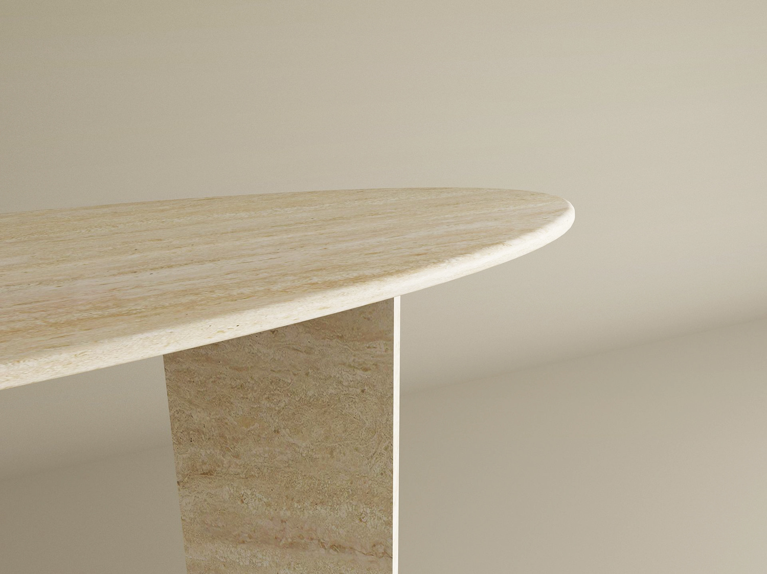 Ellips Travertine Console Table with Split-V Pedestal Base – Travertine Stone Base