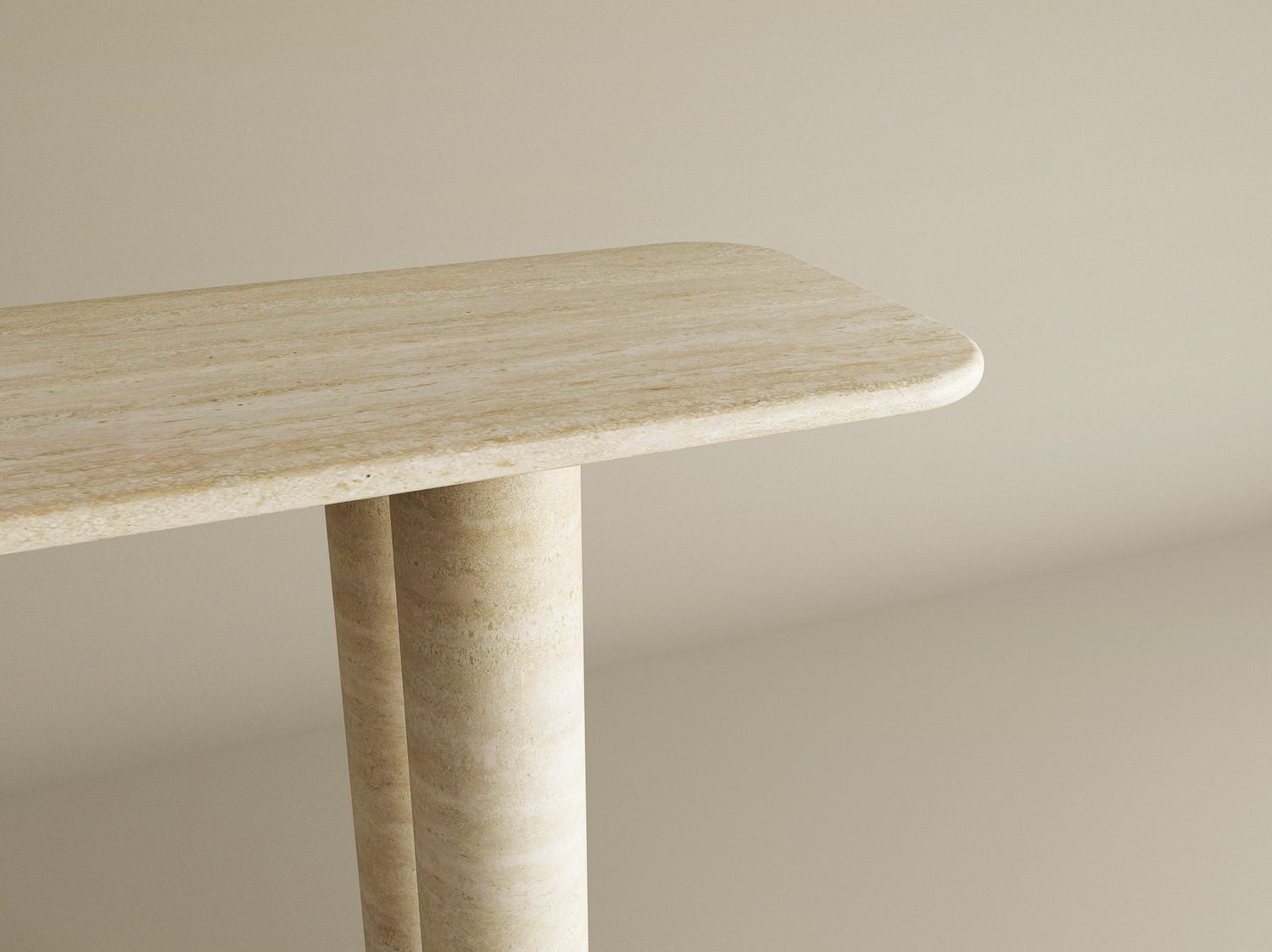 Rectangular Travertine Console Table with Cylindrical Base – Pure Travertine Stone Base