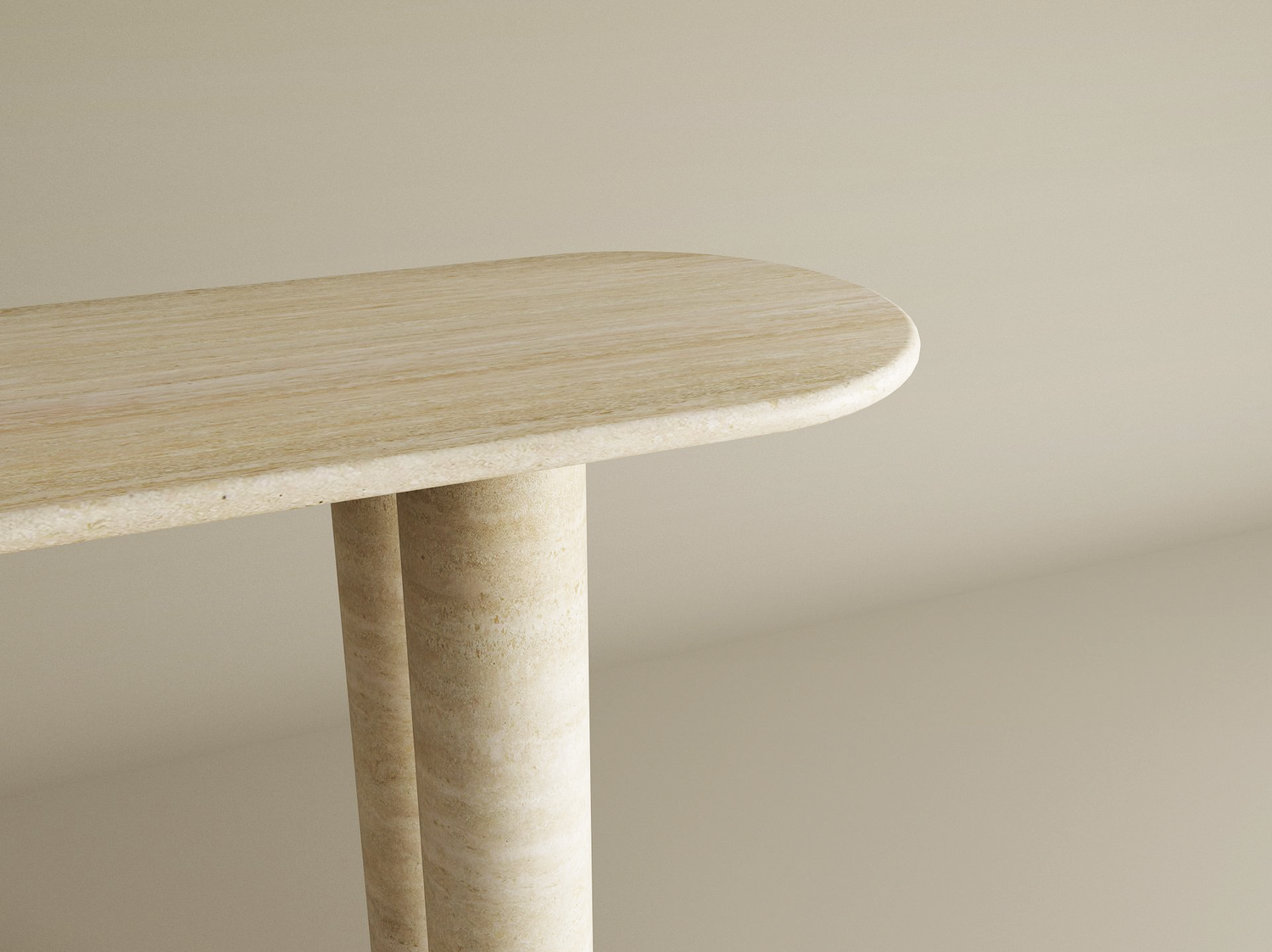 Ovale Travertine Console Table with Cylindrical Base – Pure Travertine Stone Base