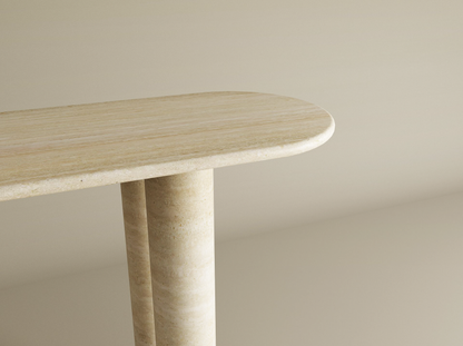 Ovale Travertine Console Table with Cylindrical Base – Pure Travertine Stone Base – Customizable Console Table
