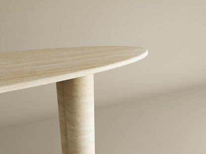 Ellips Travertine Console Table with Cylindrical Base – Pure Travertine Stone Base – Customizable Console Table