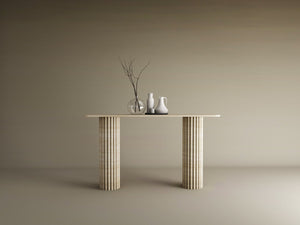 Rectangular Travertine Console Table with Vertical Groove Base – Organic Stone Base