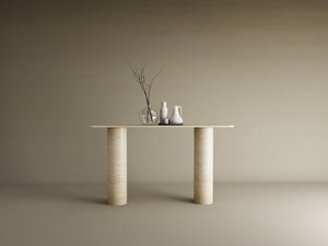Rectangular Travertine Console Table with Smooth Cylinder Base – Pure Travertine Stone Base
