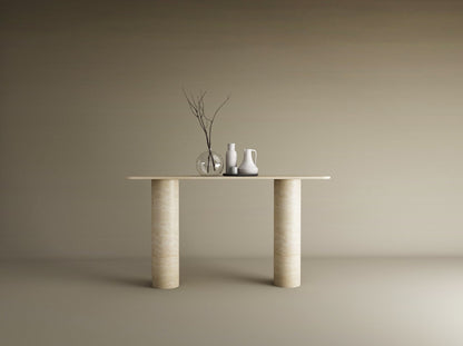 Rectangular Travertine Console Table with Smooth Cylinder Base – Pure Travertine Stone Base – Customizable Console Table