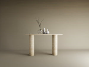 Ellips Travertine Console Table with Smooth Cylinder Base – Pure Travertine Stone Base