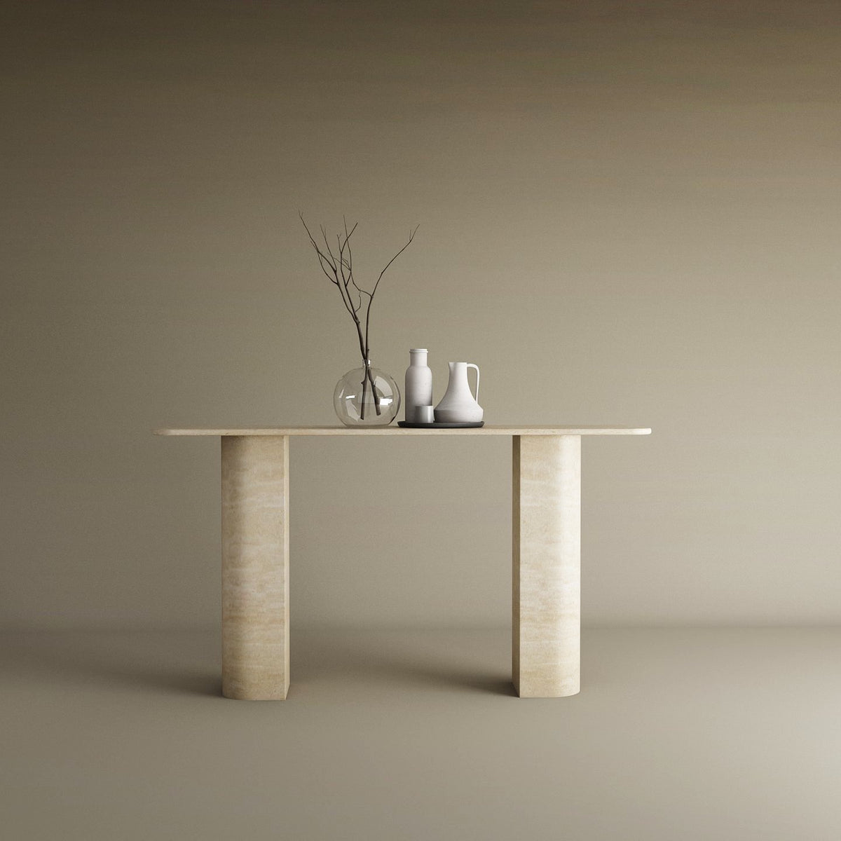 Rectangular Travertine Console Table with Sloped Pedestal Base ...