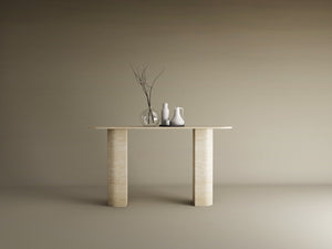 Ovale Travertine Console Table with Sloped Pedestal Base – Natural Stone Base