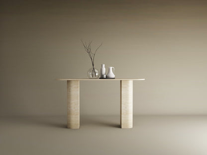 Ovale Travertine Console Table with Sloped Pedestal Base – Natural Stone Base – Customizable Console Table