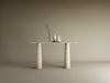 Rectangular Travertine Console Table with Conical Pedestal Base – Organic Travertine Stone Base