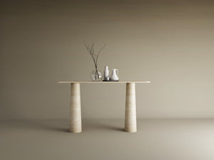 Rectangular Travertine Console Table with Conical Pedestal Base – Organic Travertine Stone Base