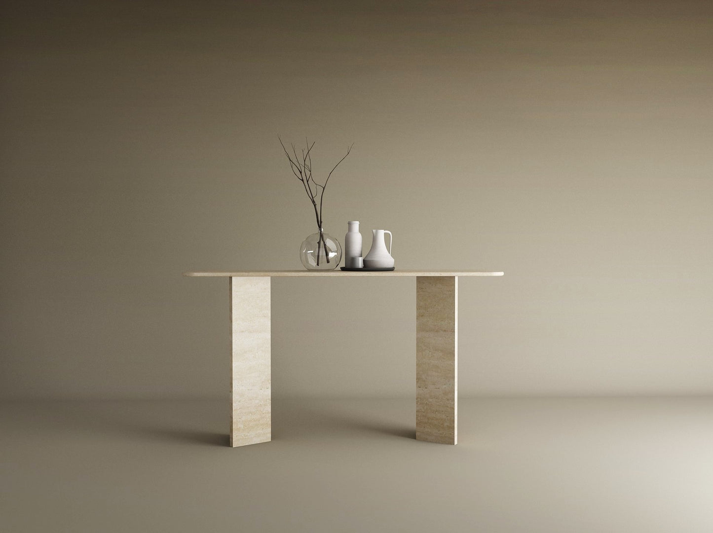 Rectangular Travertine Console Table with Split-V Pedestal Base – Travertine Stone Base – Customizable Console Table