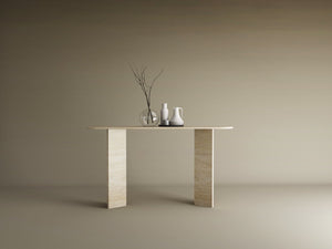 Ovale Travertine Console Table with Split-V Pedestal Base – Travertine Stone Base