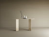 Ellips Travertine Console Table with Split-V Pedestal Base – Travertine Stone Base