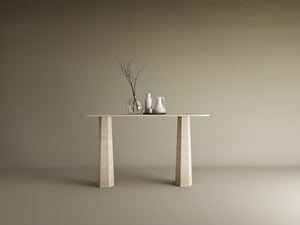 Ovale Travertine Console Table with Tapered Round Base – Solid Travertine Stone Base