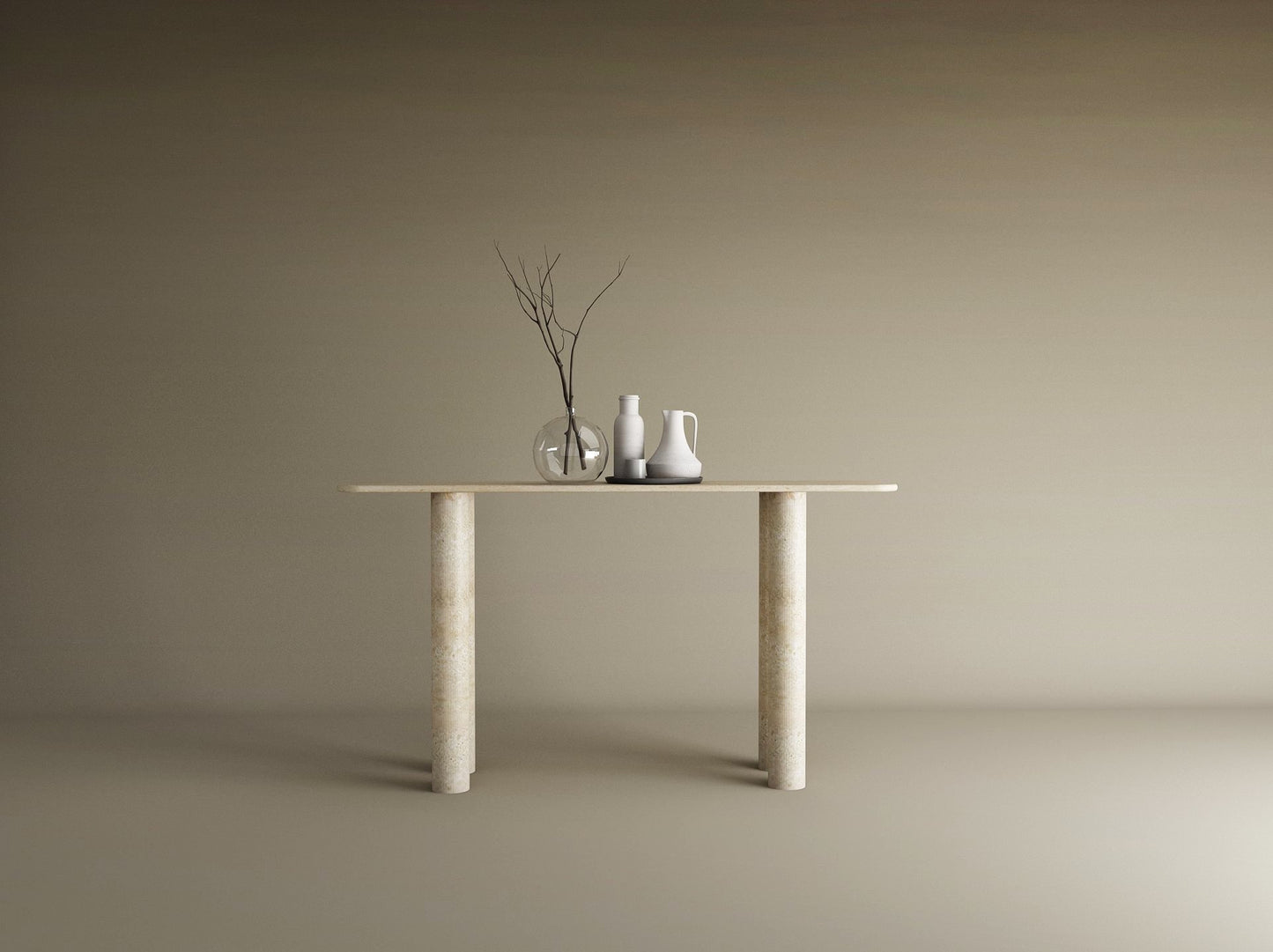 Rectangular Travertine Console Table with Cylindrical Base – Pure Travertine Stone Base – Customizable Console Table