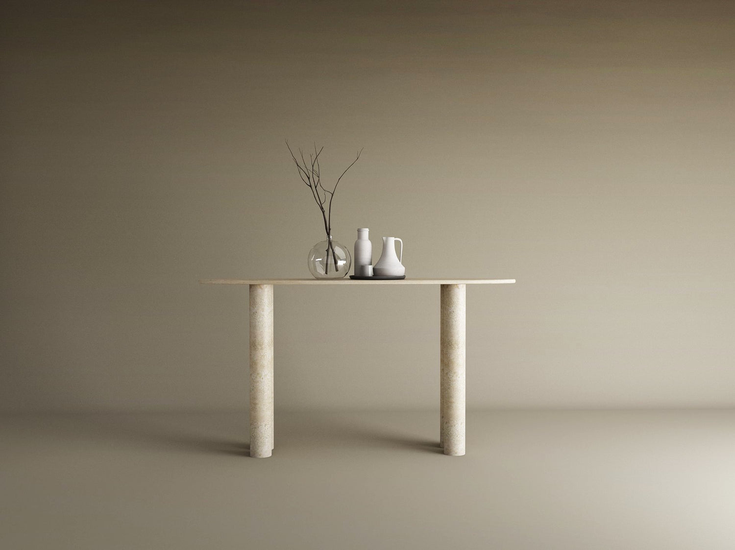 Ellips Travertine Console Table with Cylindrical Base – Pure Travertine Stone Base – Customizable Console Table
