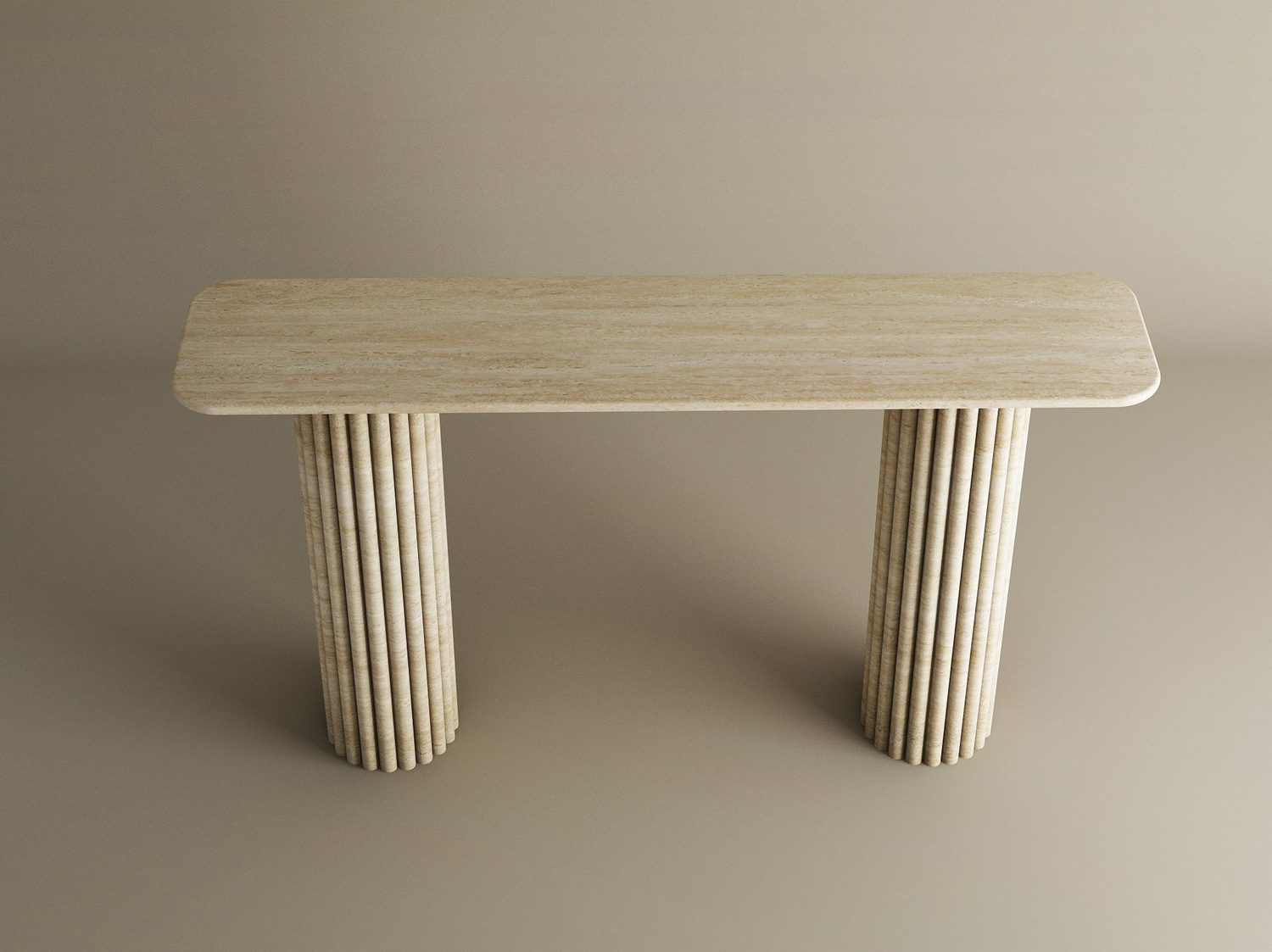 Rectangular Travertine Console Table with Vertical Groove Base – Organic Stone Base