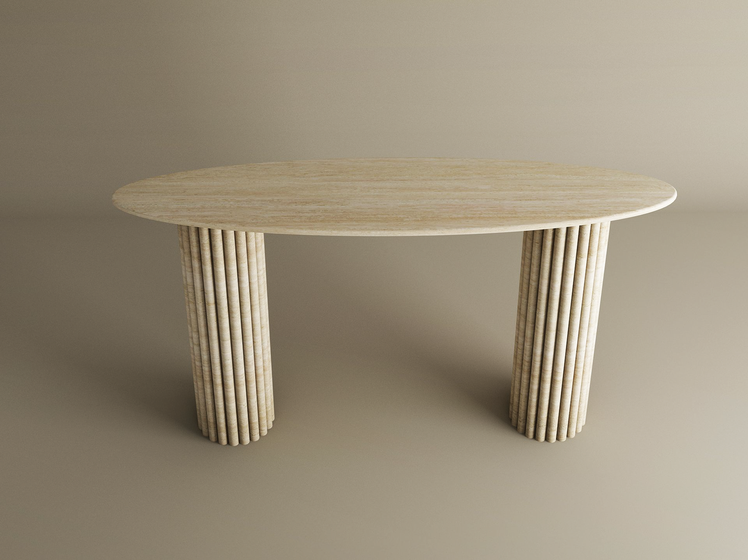 Ellips Travertine Console Table with Vertical Groove Base – Organic Stone Base