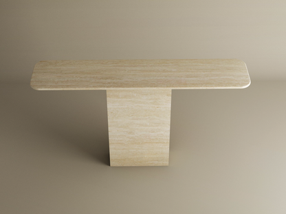 Rectangular Travertine Console Table with Block Base – Natural Stone Base – Customizable Console Table