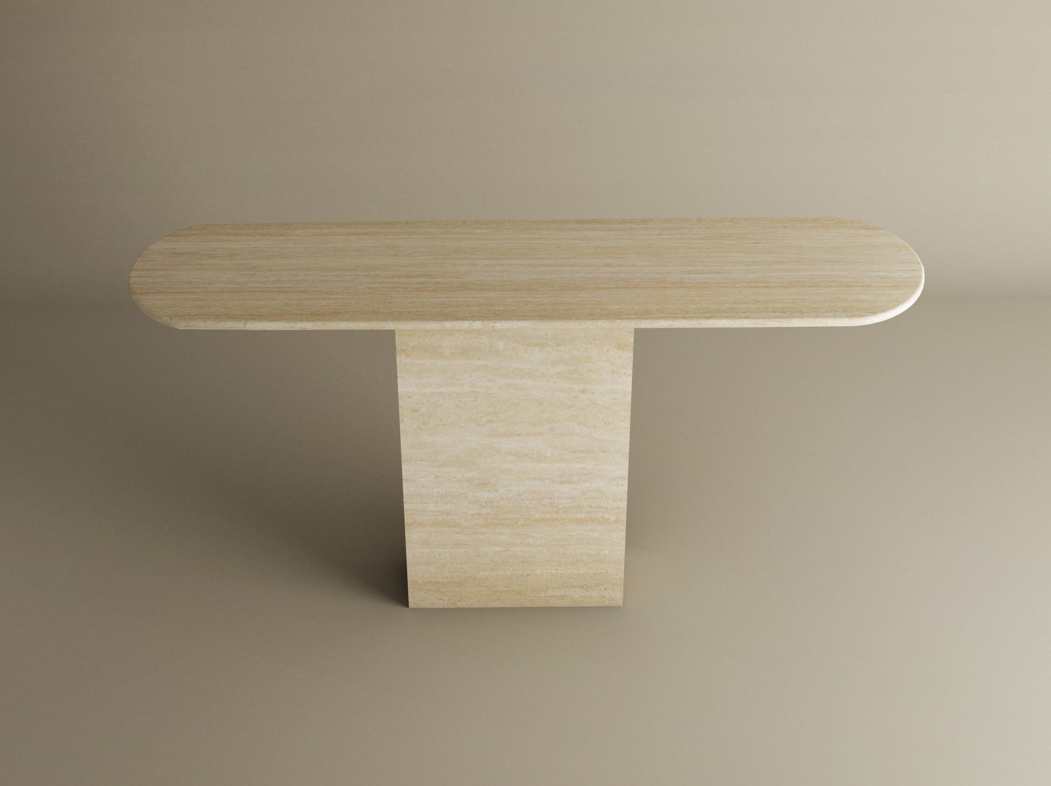 Ovale Travertine Console Table with Block Base – Natural Stone Base
