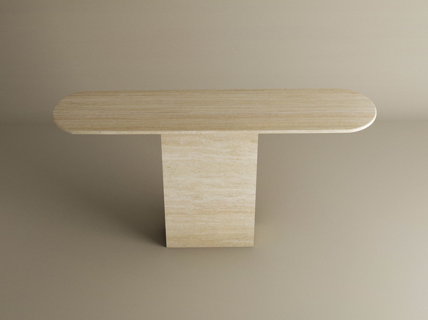 Ovale Travertine Console Table with Block Base – Natural Stone Base