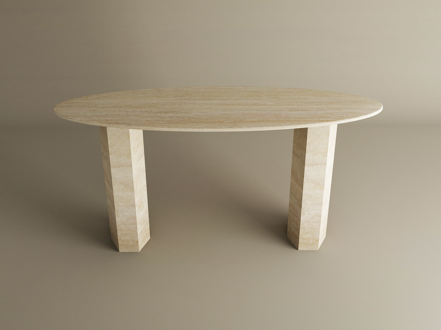 Ellips Travertine Console Table with Hexagonal Pedestal Base – Organic Stone Base