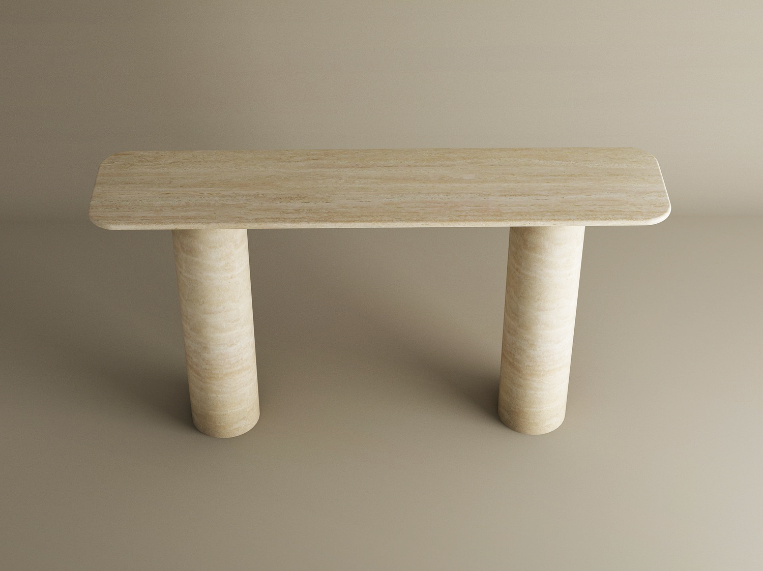 Rectangular Travertine Console Table with Smooth Cylinder Base – Pure Travertine Stone Base
