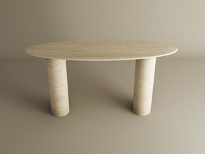 Ellips Travertine Console Table with Smooth Cylinder Base – Pure Travertine Stone Base