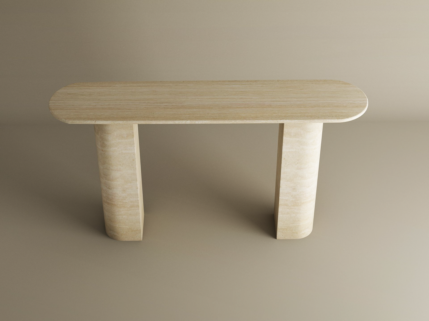 Ovale Travertine Console Table with Sloped Pedestal Base – Natural Stone Base