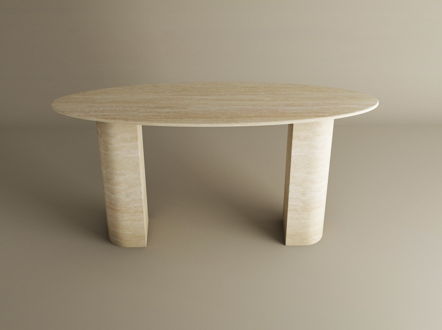 Ellips Travertine Console Table with Sloped Pedestal Base – Natural Stone Base