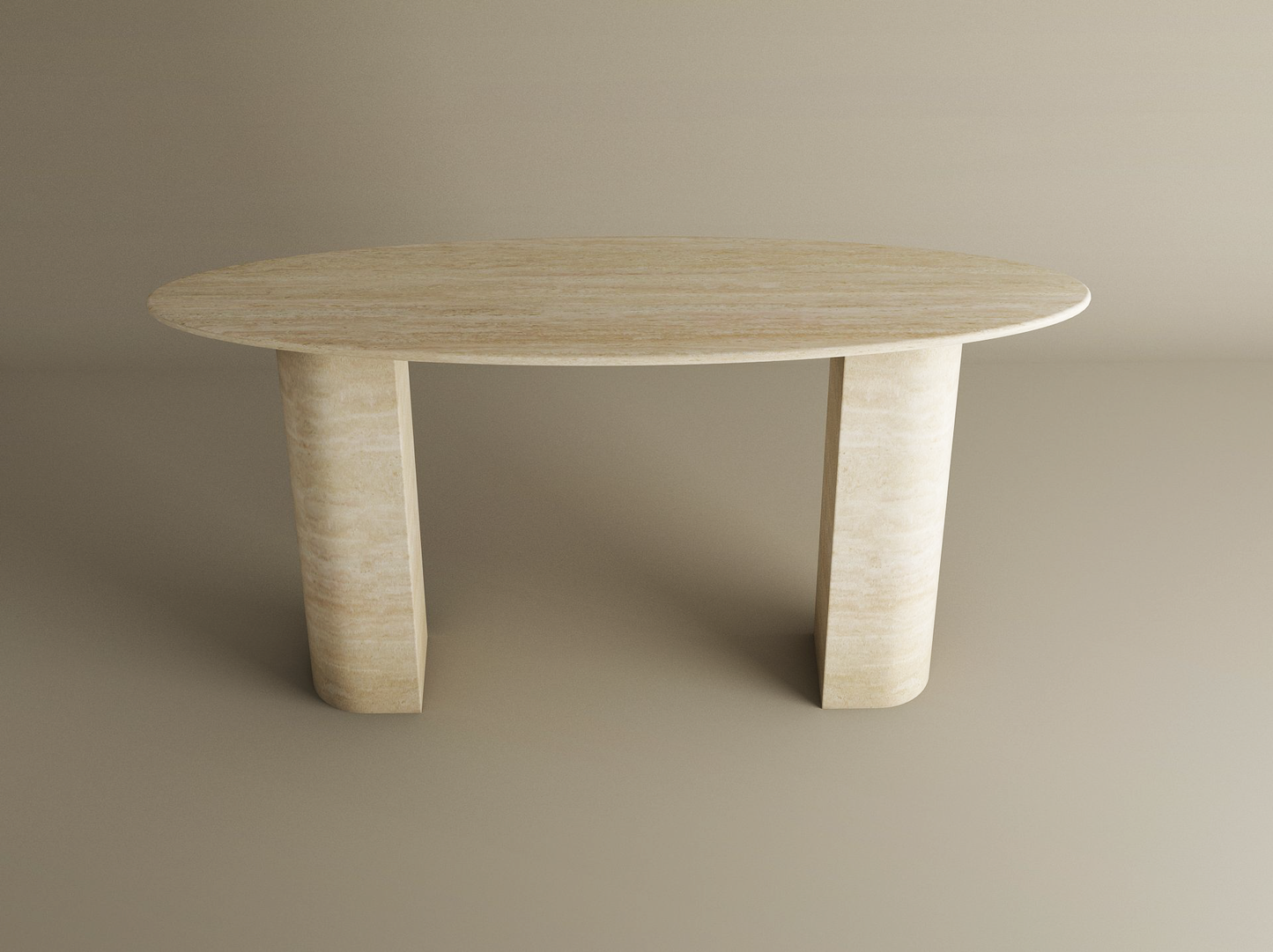 Ellips Travertine Console Table with Sloped Pedestal Base – Natural Stone Base – Customizable Console Table