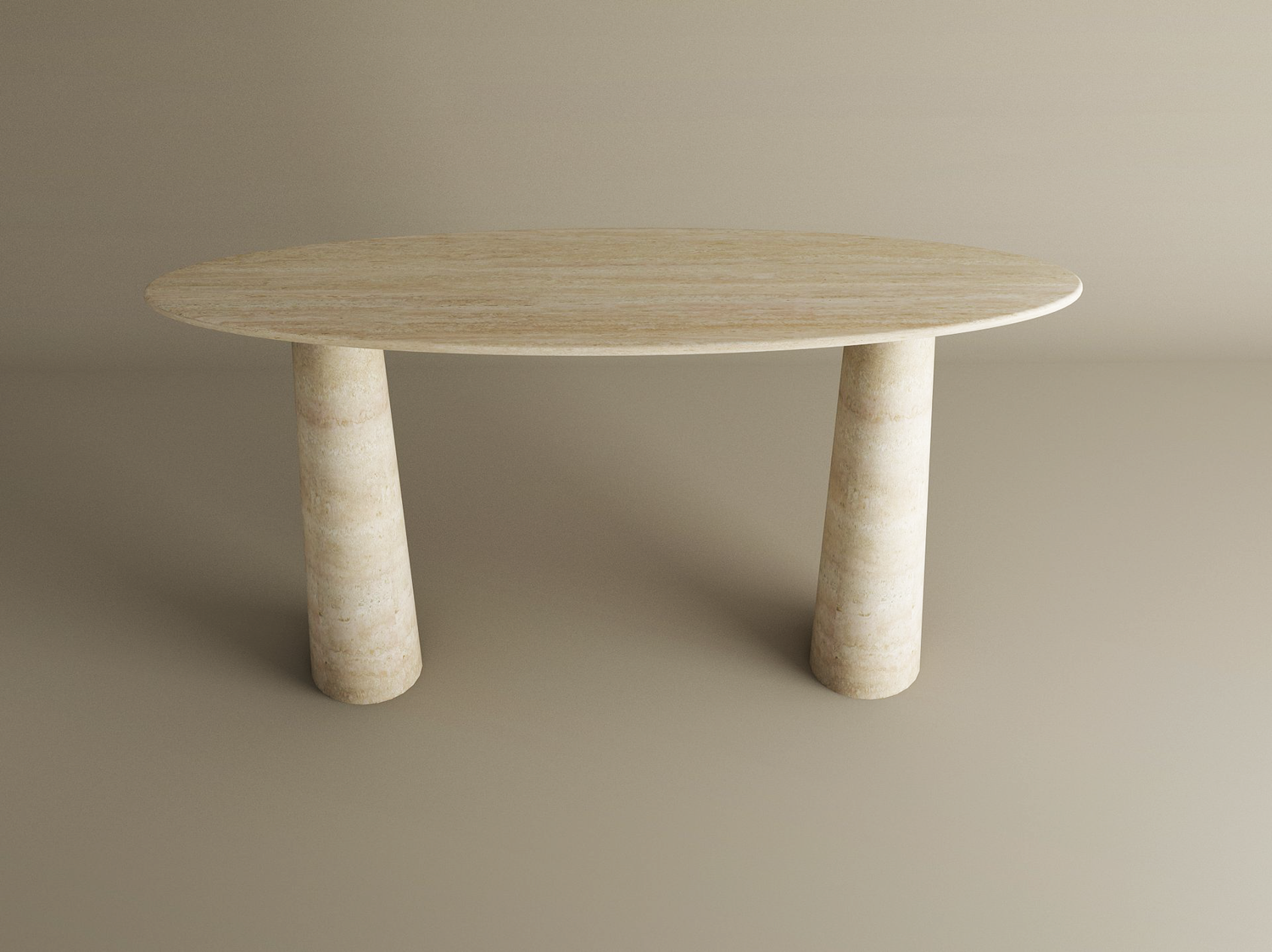 Ellips Travertine Console Table with Conical Pedestal Base – Organic Travertine Stone Base