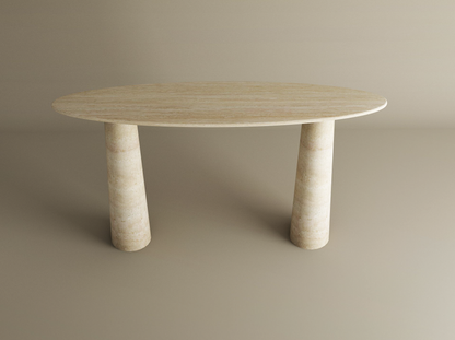 Ellips Travertine Console Table with Conical Pedestal Base – Organic Travertine Stone Base – Customizable Console Table
