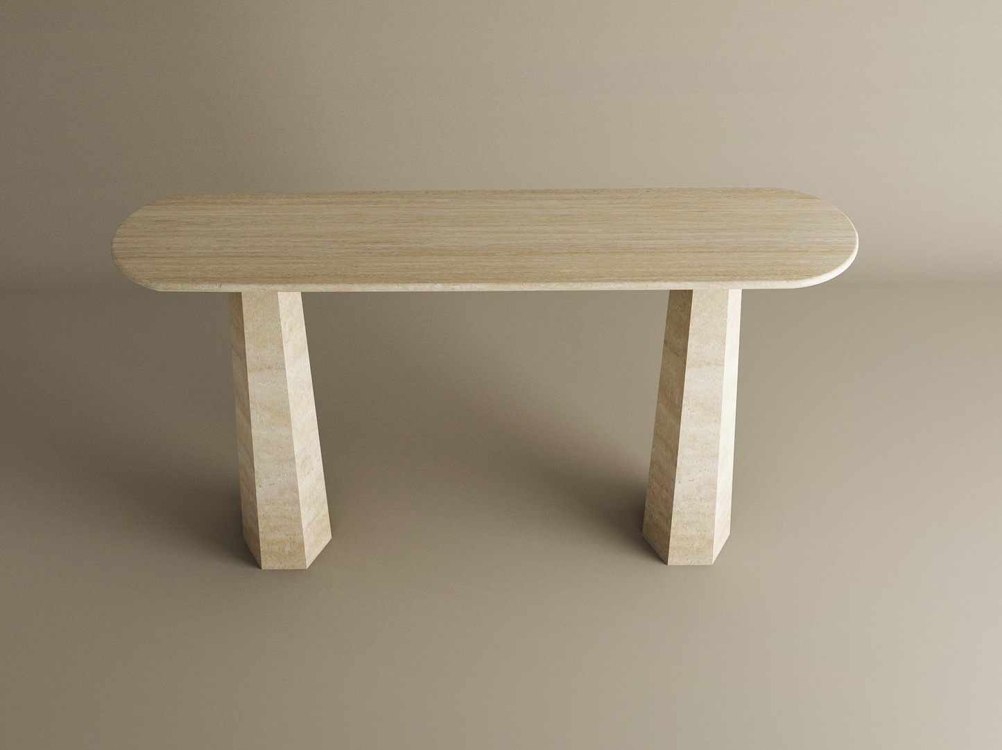 Ovale Travertine Console Table with Tapered Round Base – Solid Travertine Stone Base – Customizable Console Table