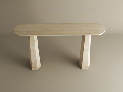 Ovale Travertine Console Table with Tapered Round Base – Solid Travertine Stone Base – Customizable Console Table