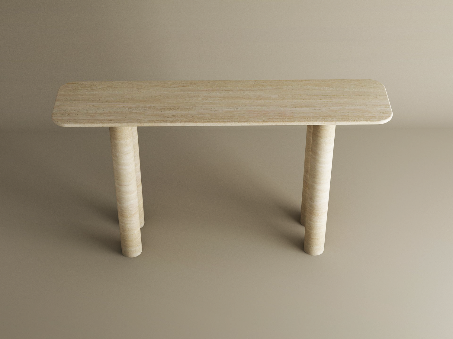 Rectangular Travertine Console Table with Cylindrical Base – Pure Travertine Stone Base