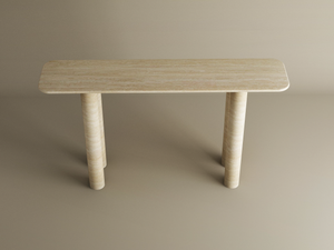 Rectangular Travertine Console Table with Cylindrical Base – Pure Travertine Stone Base