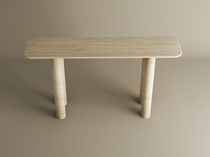 Rectangular Travertine Console Table with Cylindrical Base – Pure Travertine Stone Base – Customizable Console Table