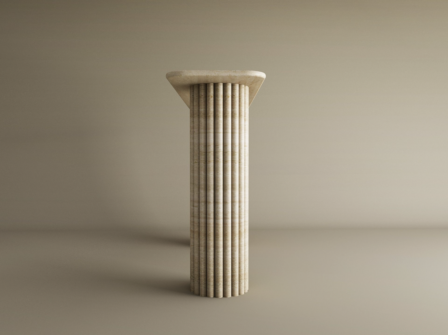 Rectangular Travertine Console Table with Vertical Groove Base – Organic Stone Base